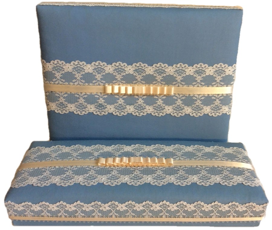 Light Colonial Blue Ribbons and Lace Gift Box